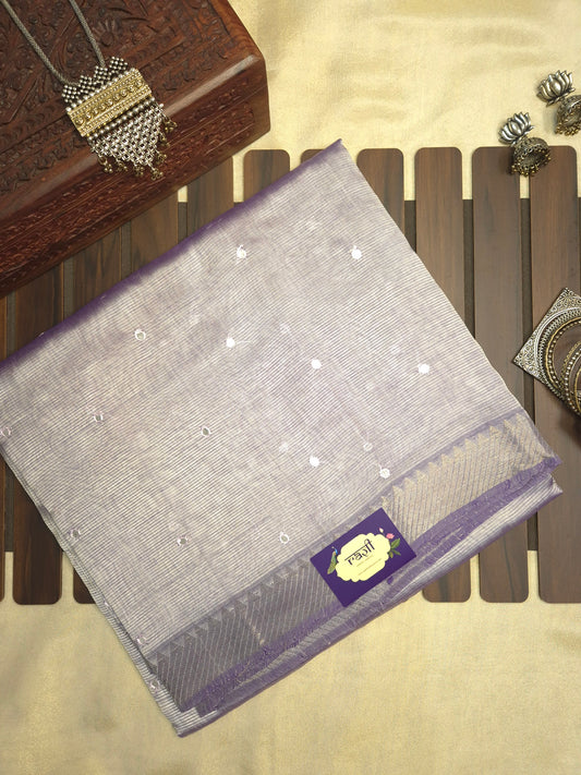 Light Silverish Purple Mangalgiri Pattu Saree with Mirror work