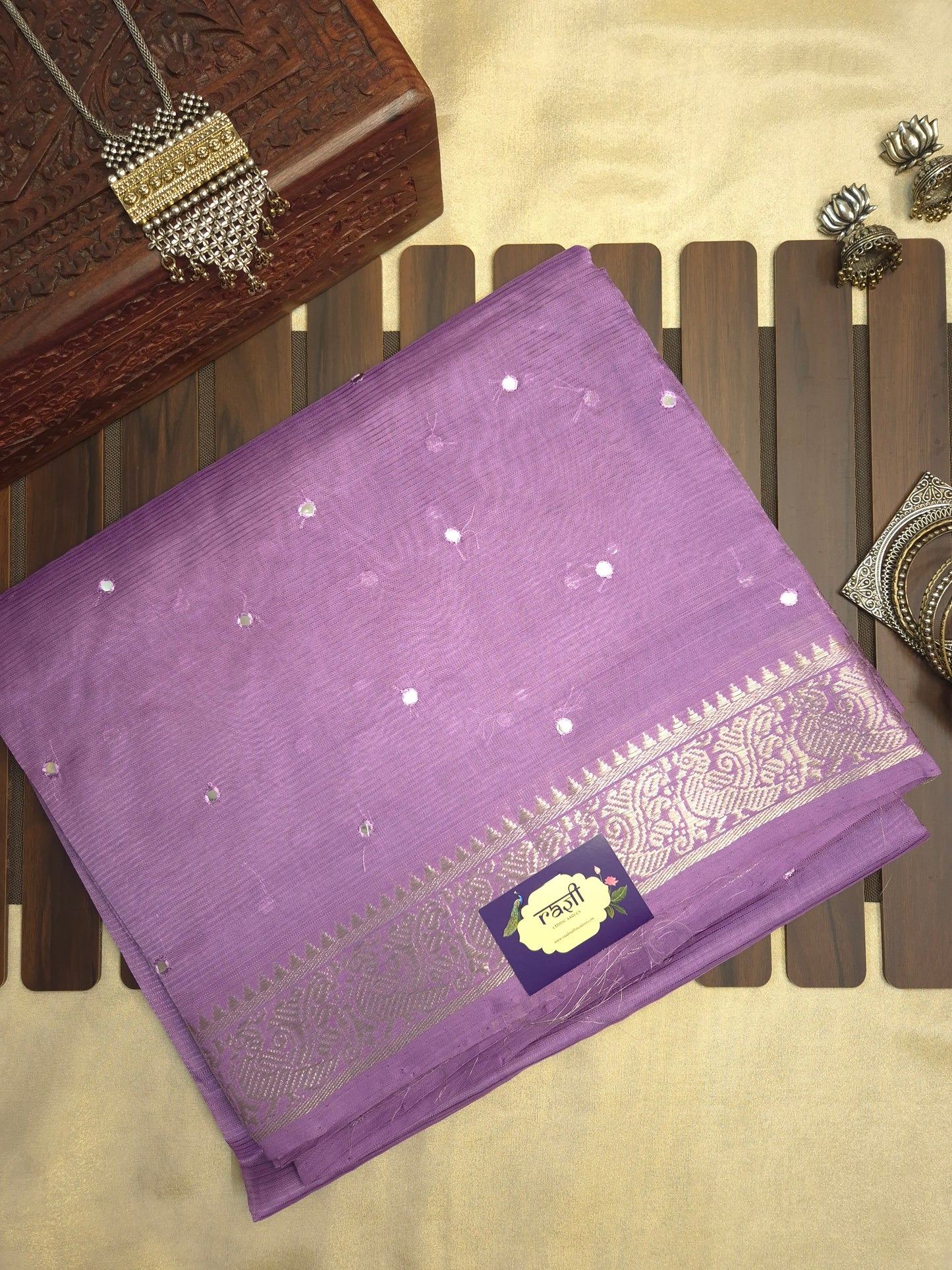 Lavender Mangalgiri Pattu Saree with Mirror work