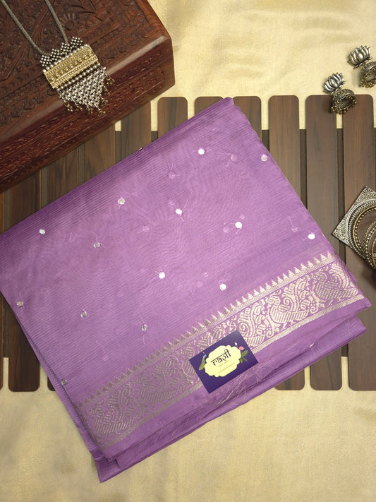 Lavender Mangalgiri Pattu Saree with Mirror work
