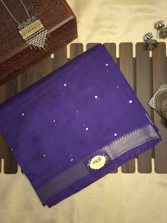 Indigo Mangalgiri Pattu Saree with Mirror work