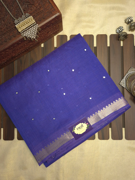 Deep Navy Blue Mangalgiri Pattu Saree with Mirror work