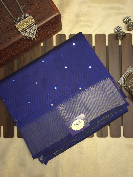 Navy Blue Mangalgiri Pattu Saree with Mirror work