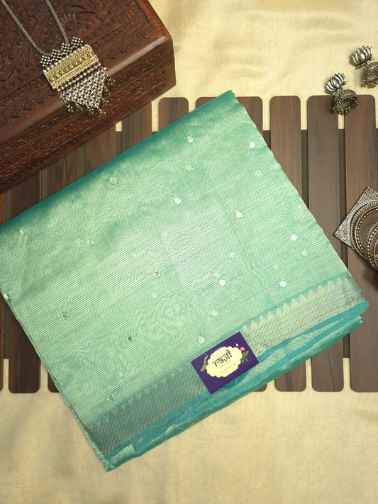 Pista Green Mangalgiri Pattu Saree with Mirror work