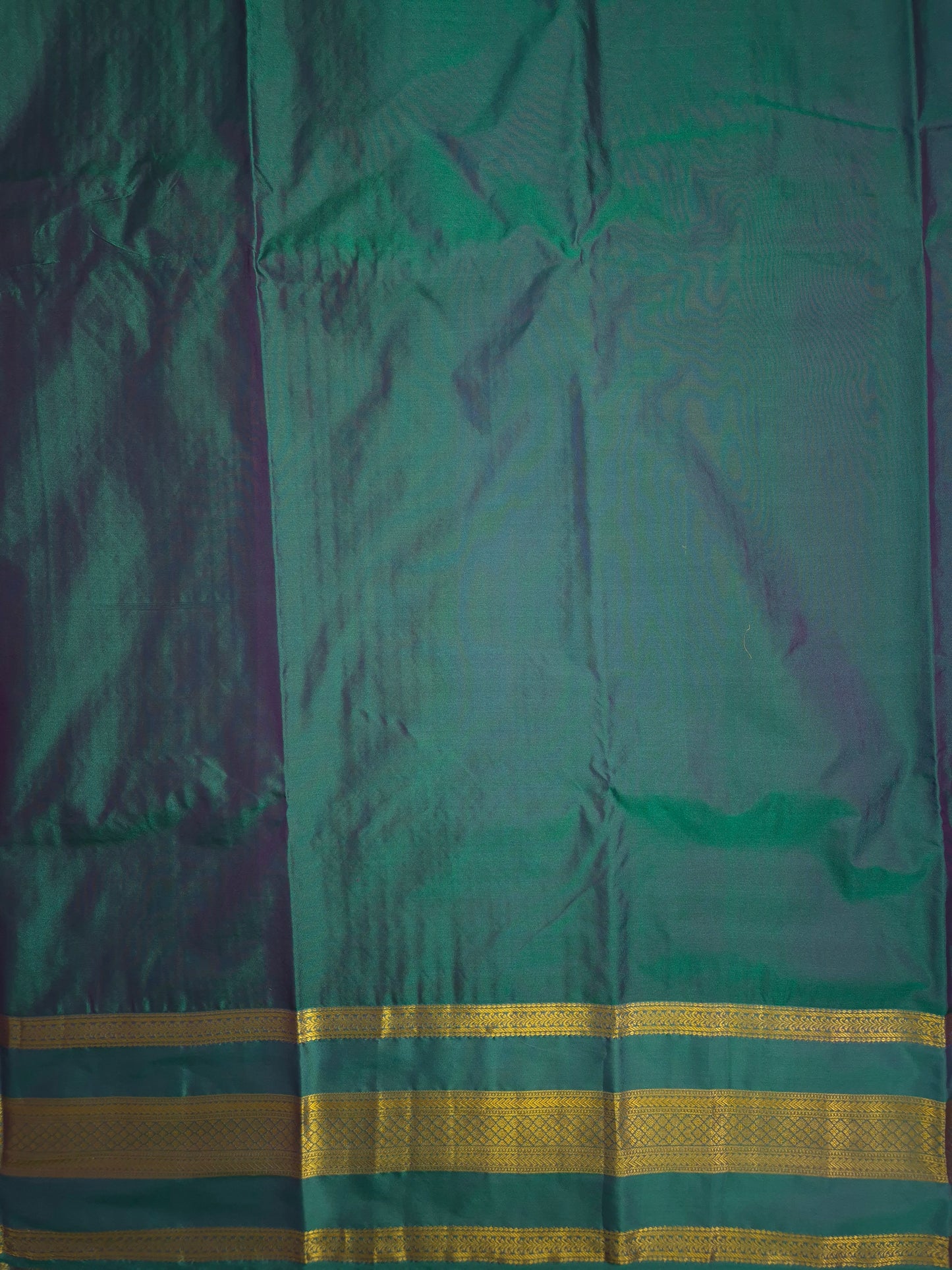 Purple Kanchipuram Silk Saree with Teal Border and Golden Zari