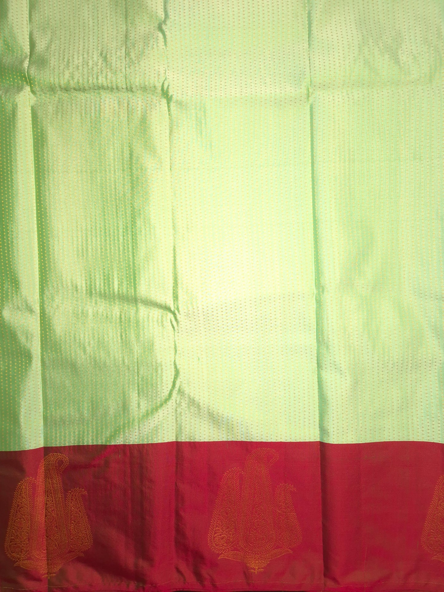 Light Mint Green Kanchipuram Silk Saree with Red Border and Golden Zari