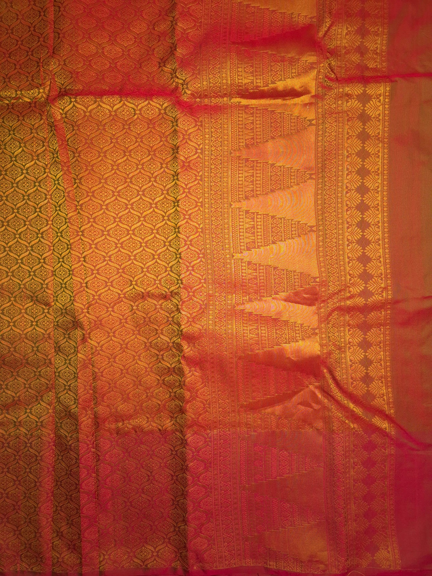 Light Mint Green Kanchipuram Silk Saree with Red Border and Golden Zari
