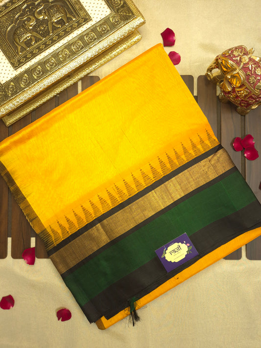 Yellow Silk Cotton Saree with Black Border