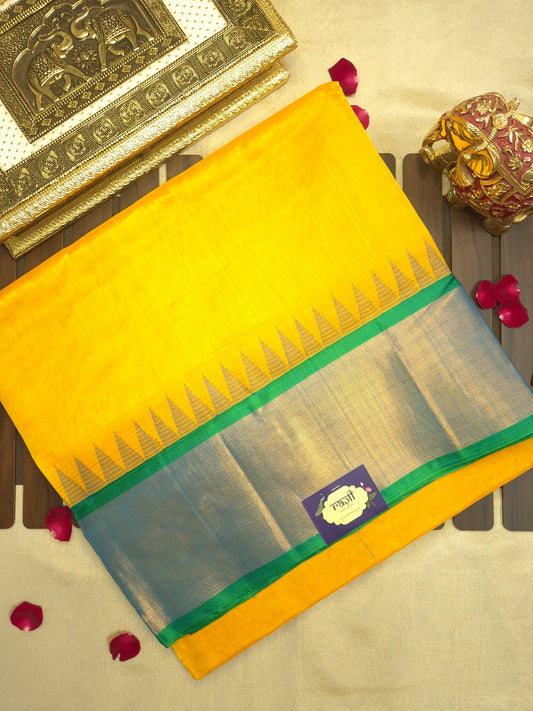 Yellow Silk Cotton Saree with Turquoise Blue Border