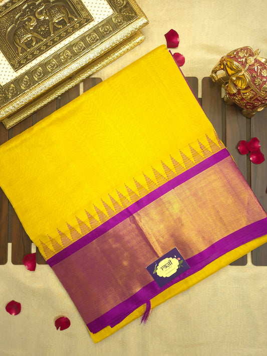 Yellow Silk Cotton Saree with Purple Border