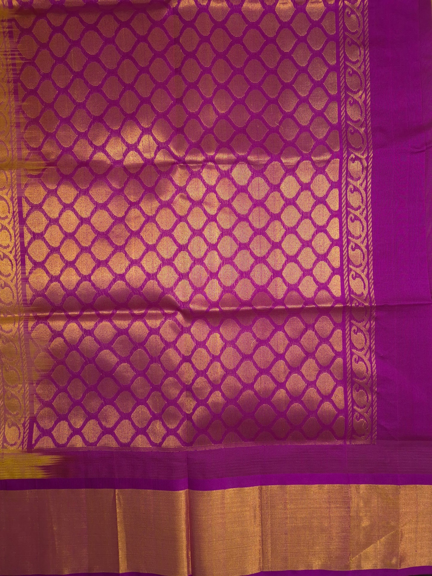 Yellow Silk Cotton Saree with Purple Border