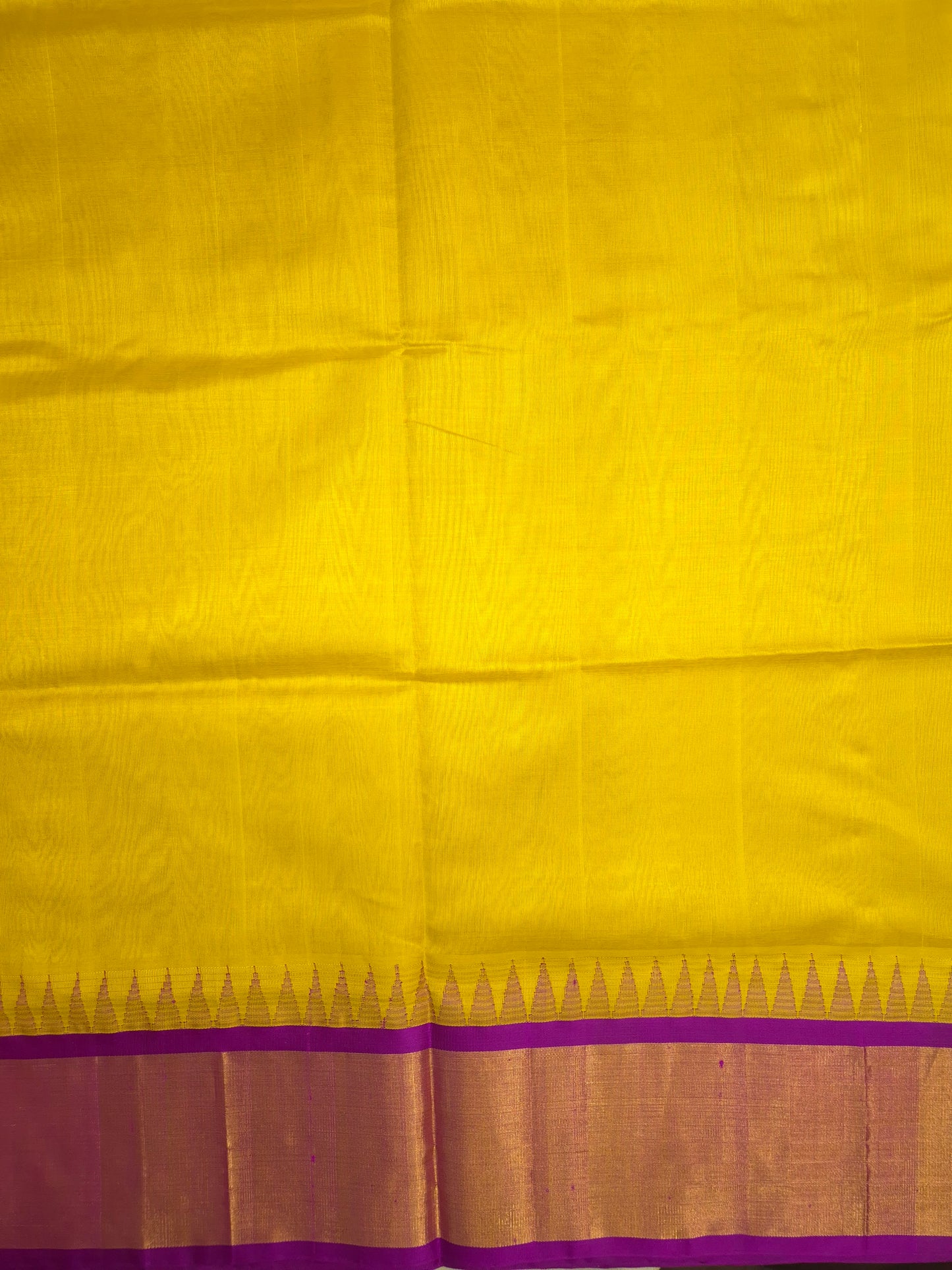 Yellow Silk Cotton Saree with Purple Border