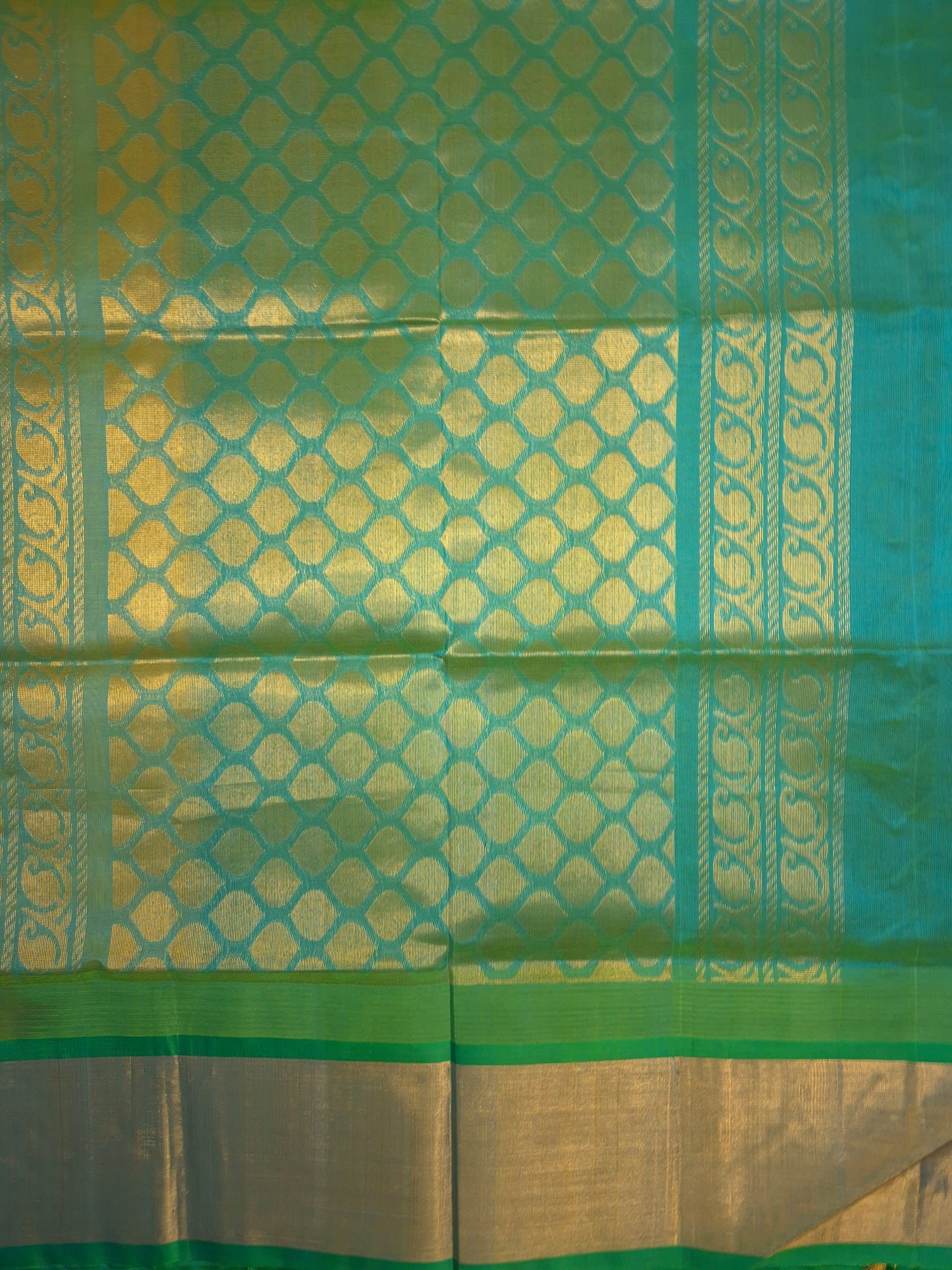 Yellow Silk Cotton Saree with Turquoise Blue Border