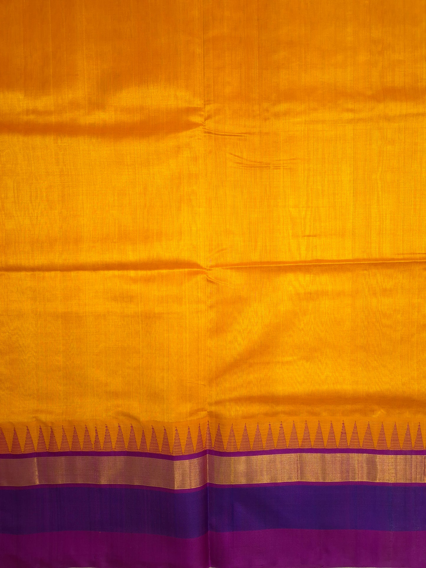 Mango Yellow Silk Cotton Saree with Purple Border