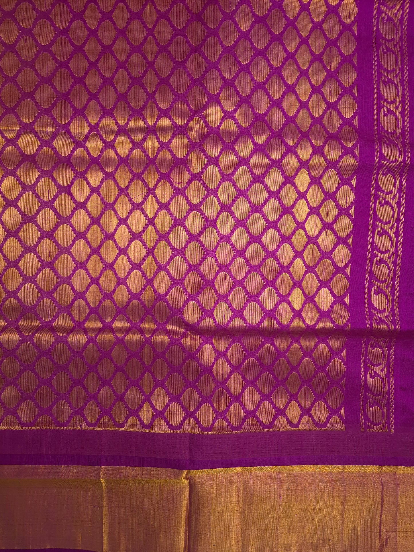 Yellowish Green Silk Cotton Saree with Purple Border