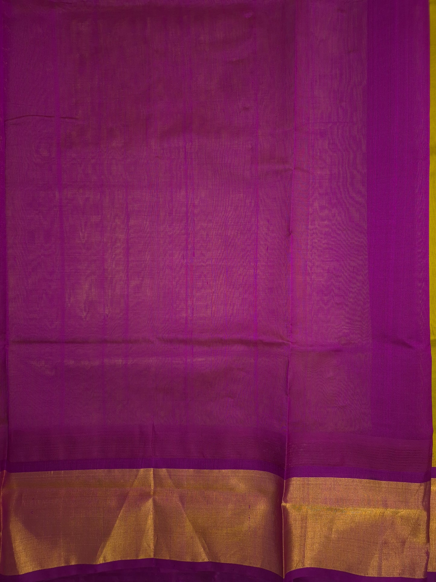 Yellowish Green Silk Cotton Saree with Purple Border