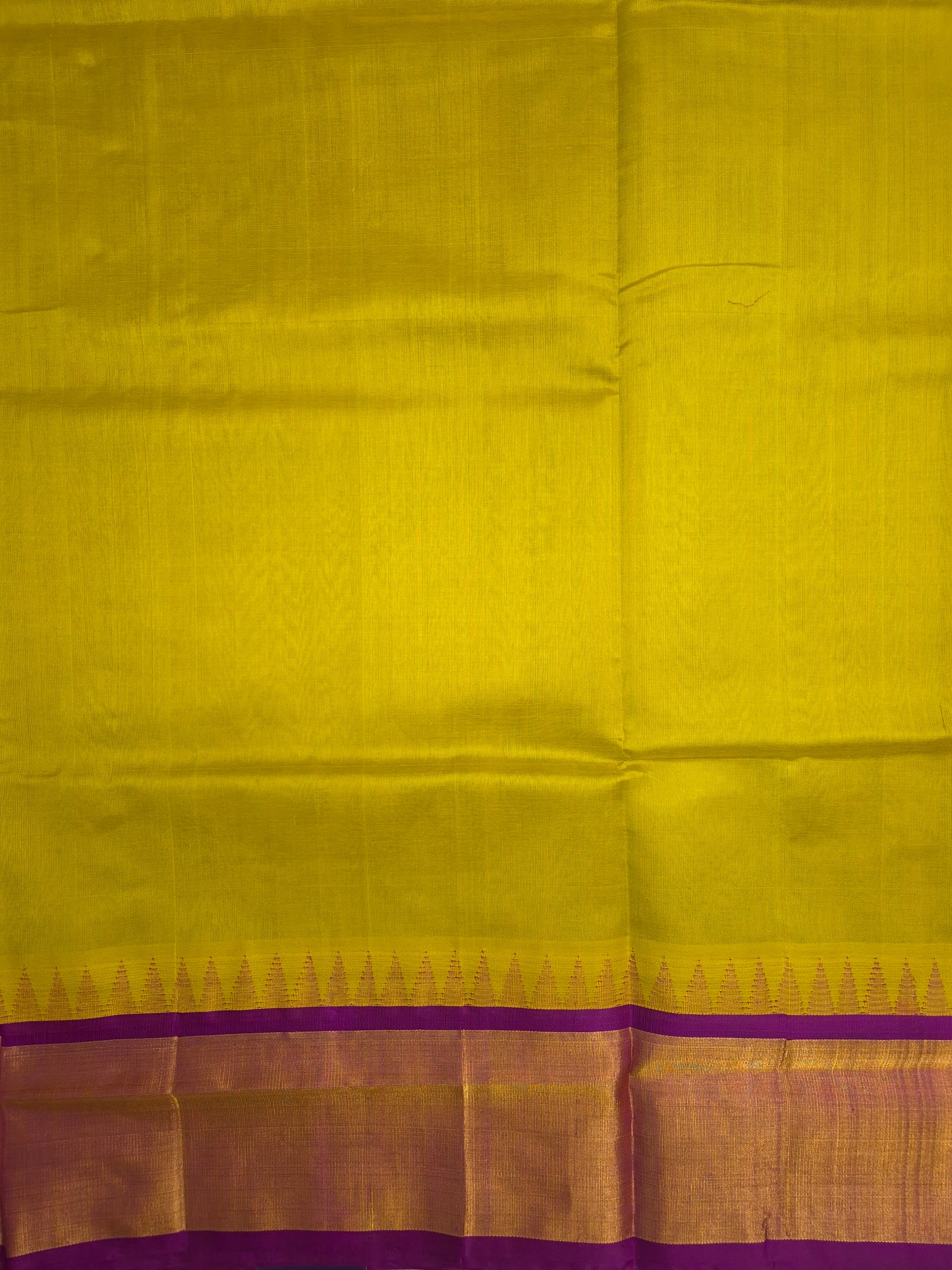 Yellowish Green Silk Cotton Saree with Purple Border