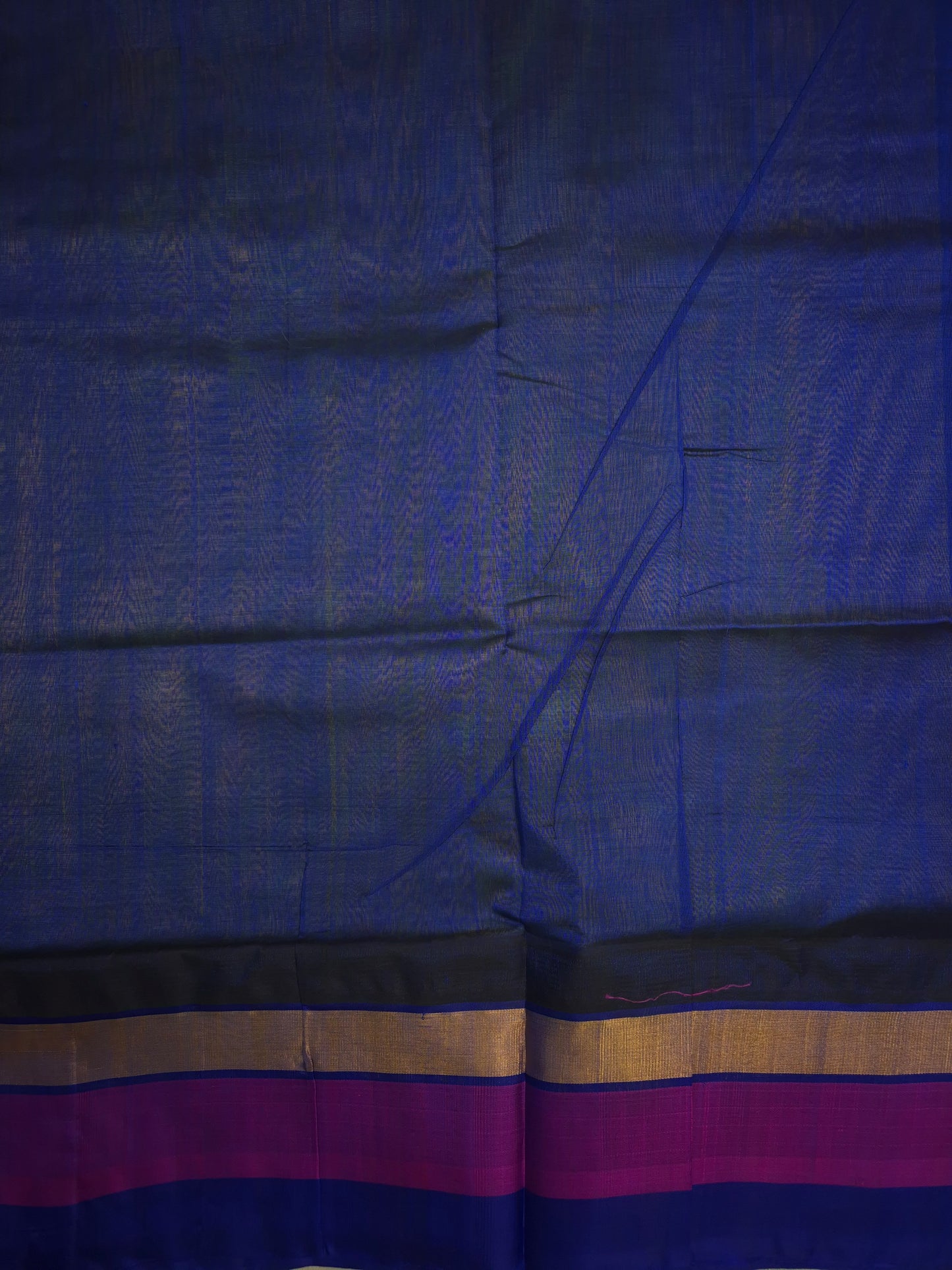Greenish Yellow Silk Cotton Saree with Dark Blue and Purple Border