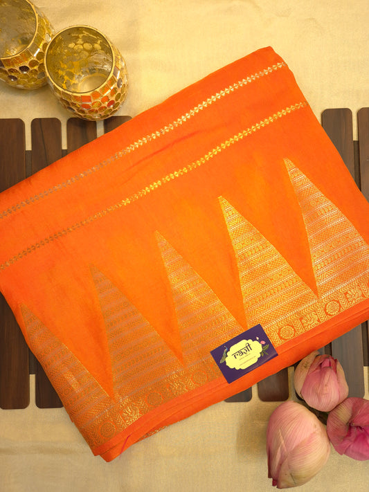 Orange Mona Silk Saree with Golden and Silver Zari with contrast Pink Blouse