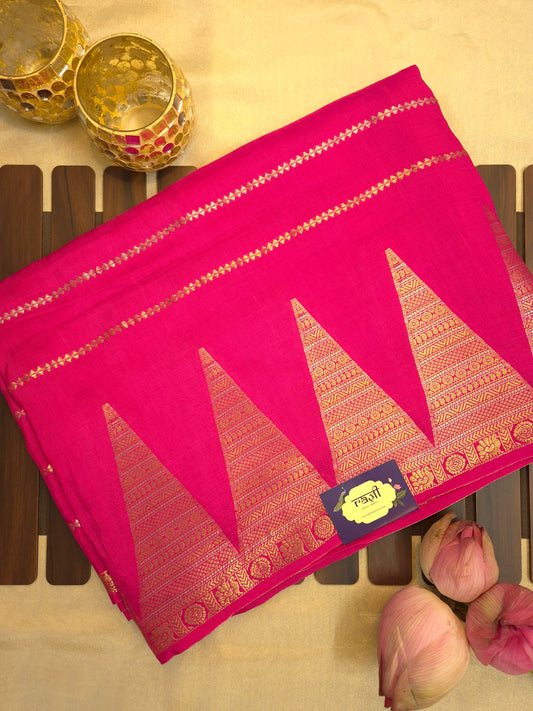 Rani Pink Mona Silk Saree with Golden and Silver Zari with contrast Purple Blouse