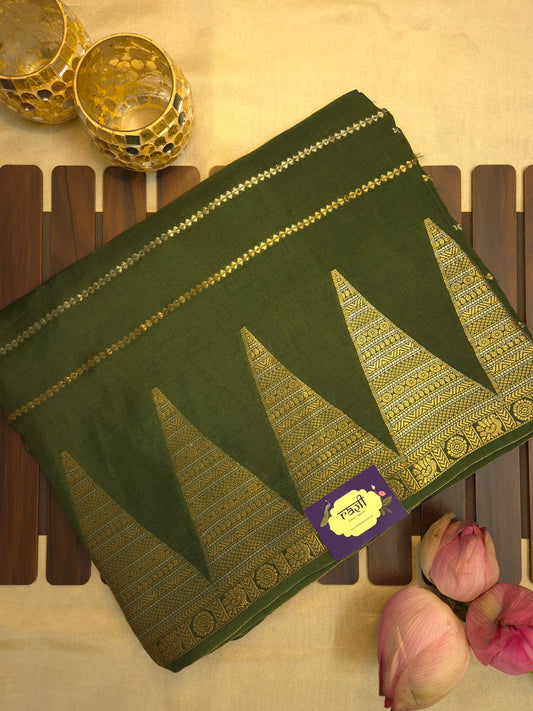 Dark Green Mona Silk Saree with Golden and Silver Zari