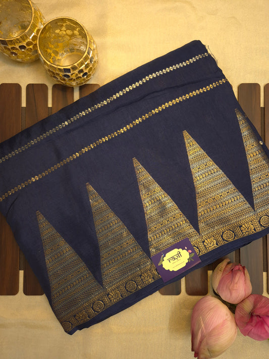 Navy Blue Mona Silk Saree with Golden and Silver Zari