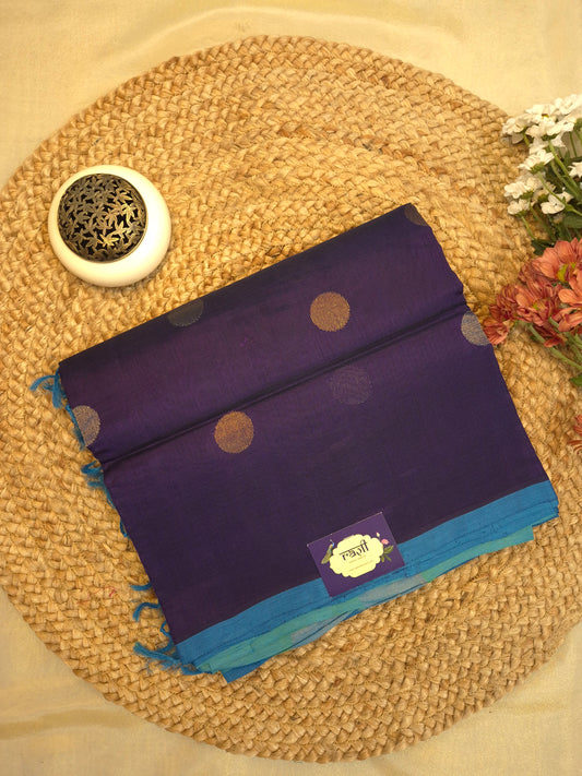 Navy Blue Sico Silk Saree with Golden and Silver Polka all-over Buttas