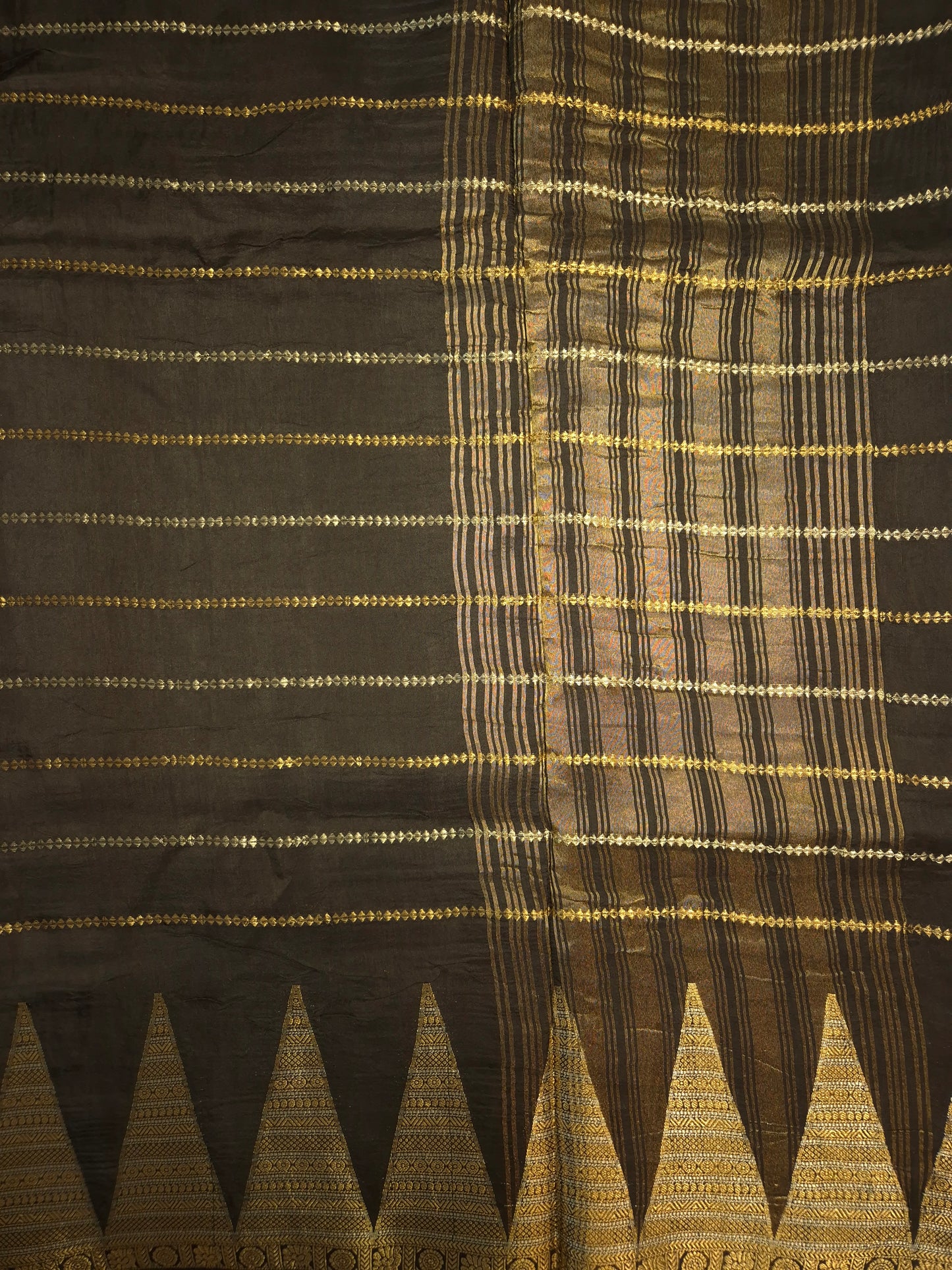 Black Mona Silk Saree with Golden and Silver Zari