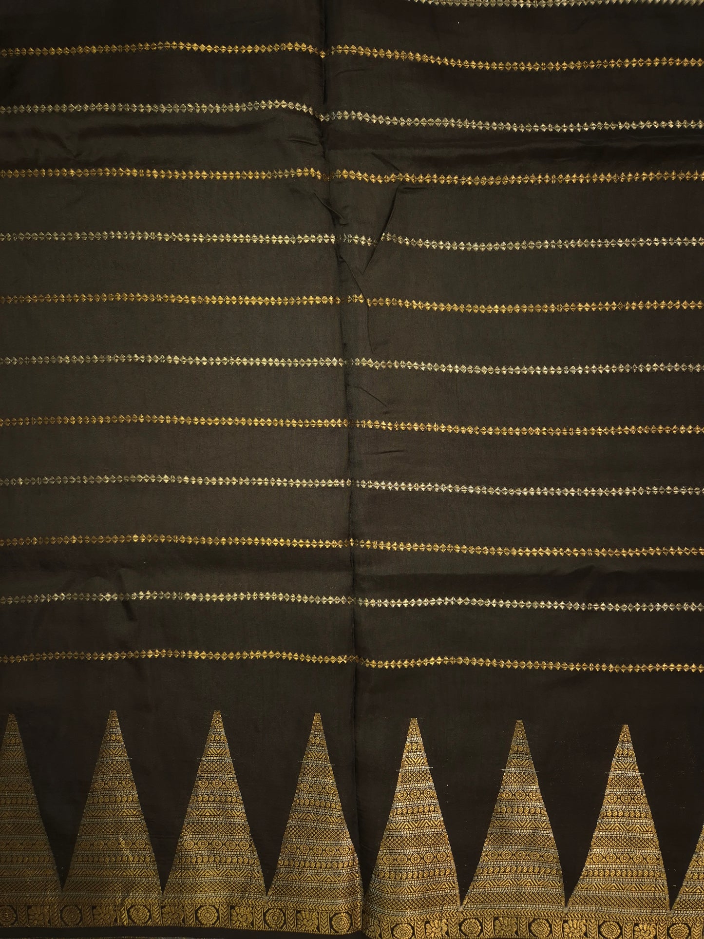 Black Mona Silk Saree with Golden and Silver Zari