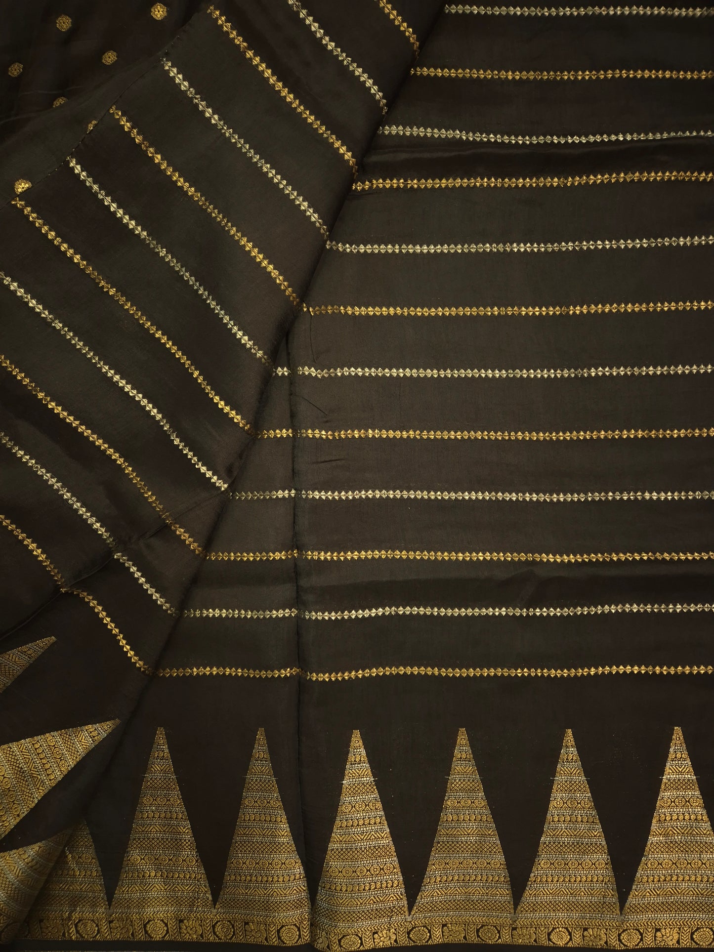 Black Mona Silk Saree with Golden and Silver Zari