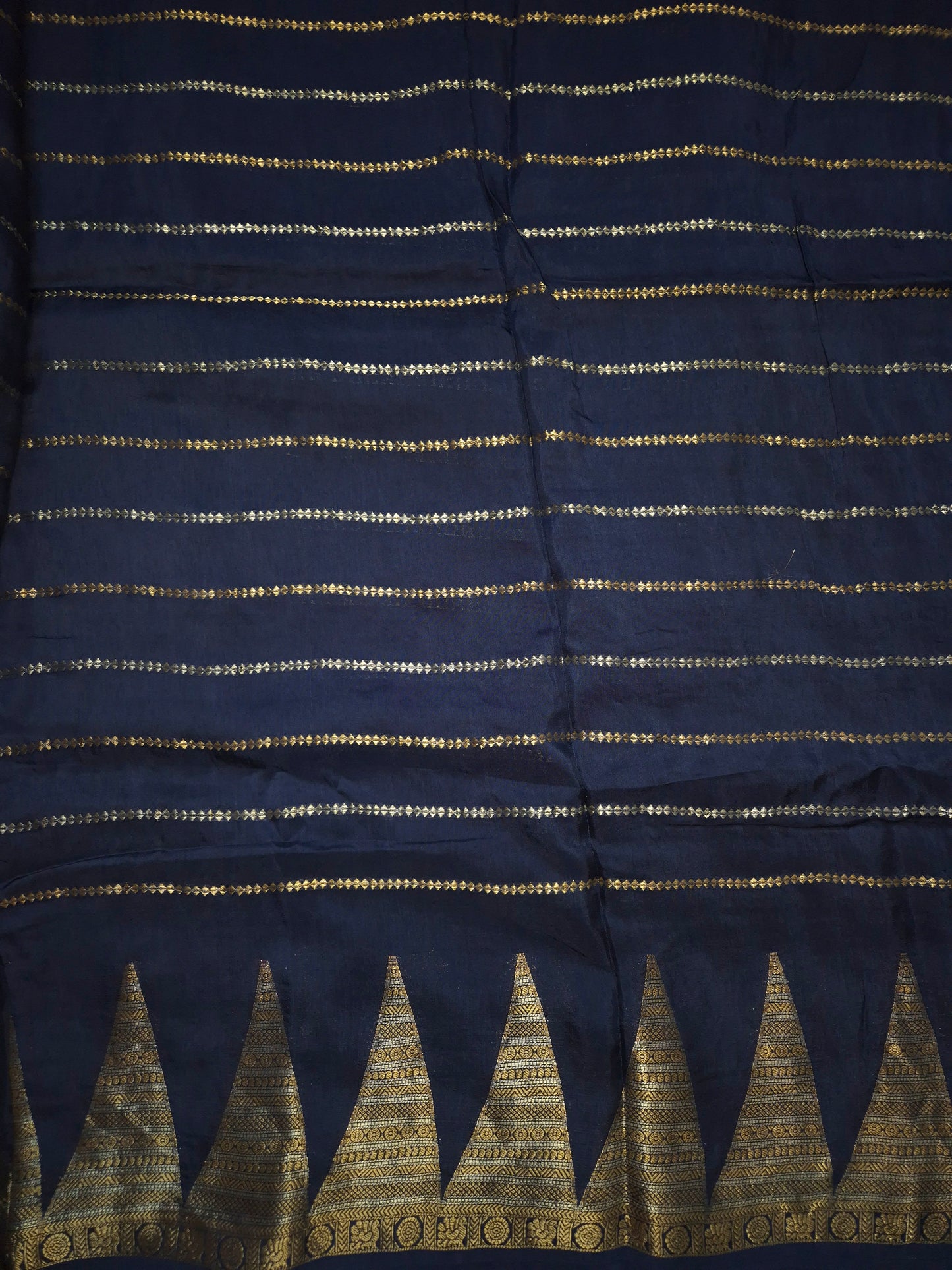 Navy Blue Mona Silk Saree with Golden and Silver Zari