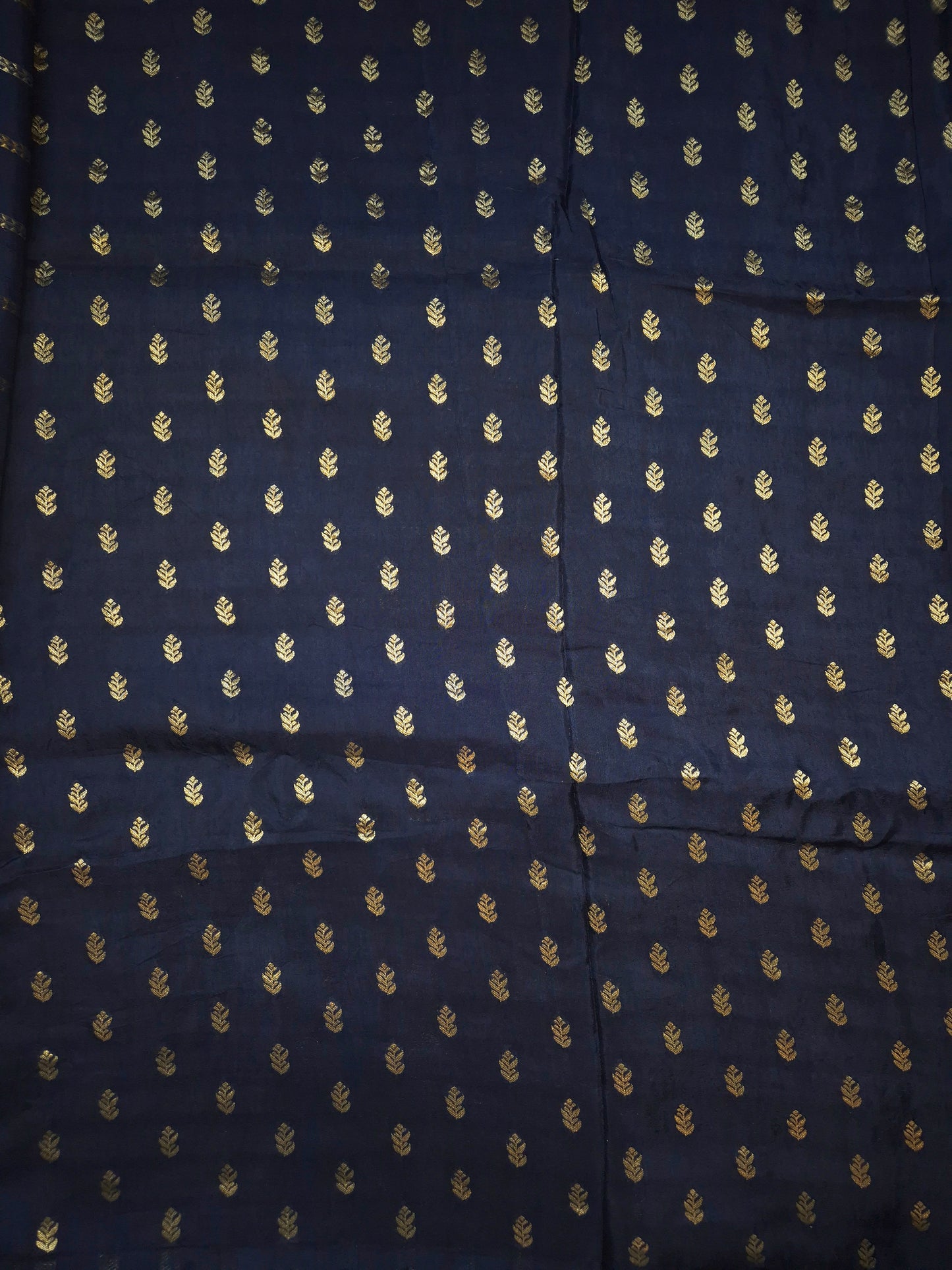 Navy Blue Mona Silk Saree with Golden and Silver Zari