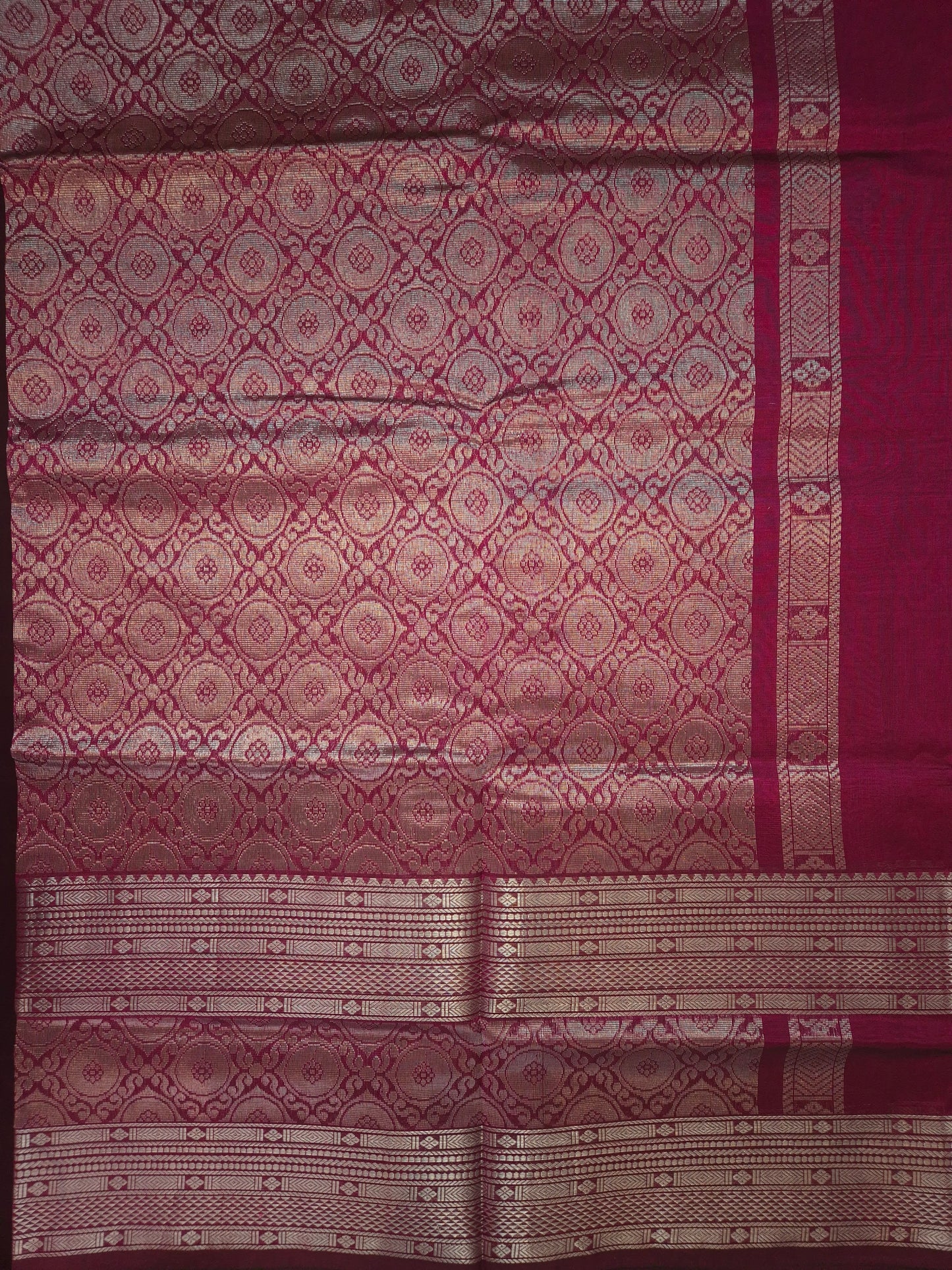 Wine Mangalgiri Pattu Silk Saree with Silver Zari