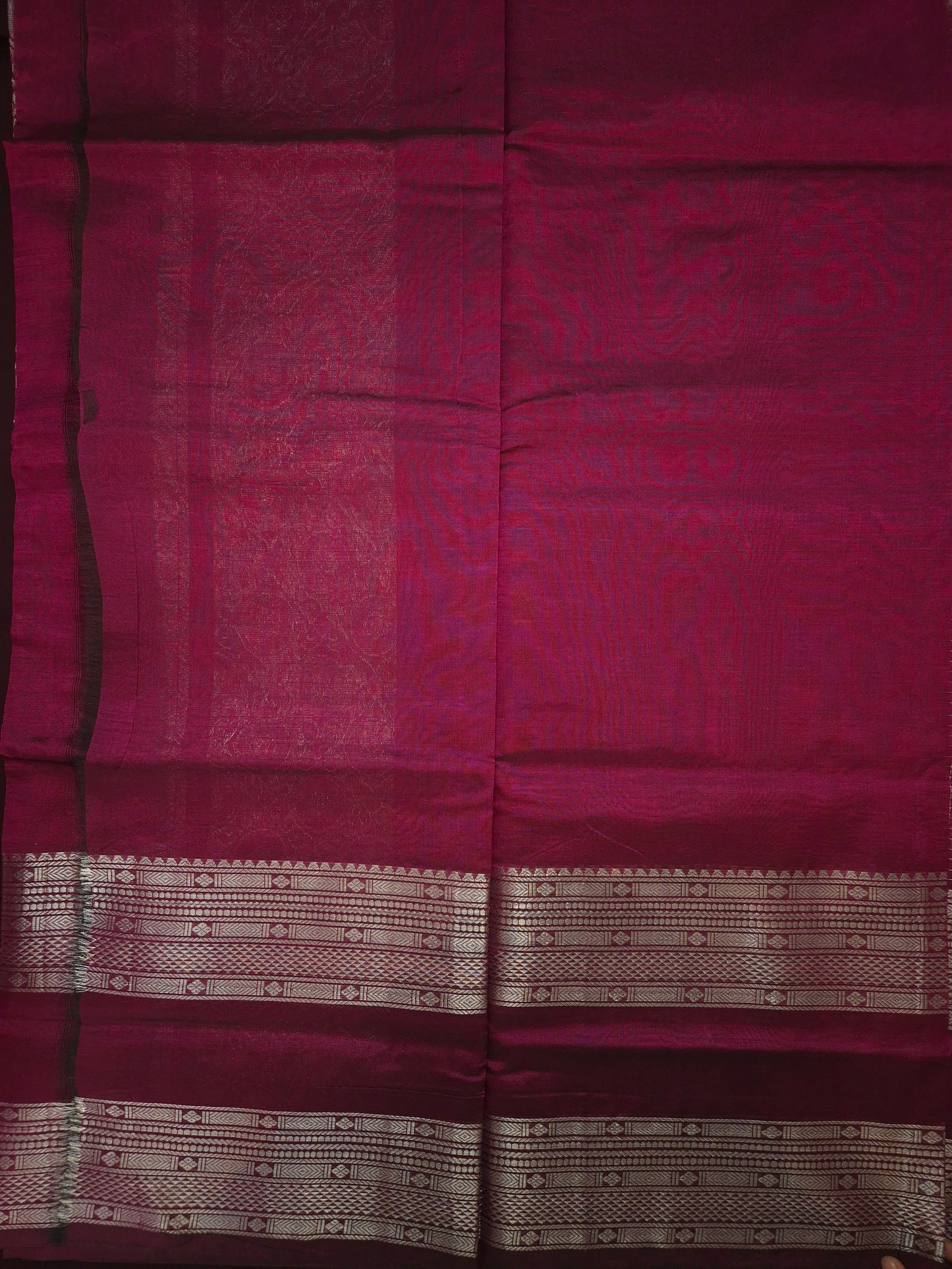 Wine Mangalgiri Pattu Silk Saree with Silver Zari
