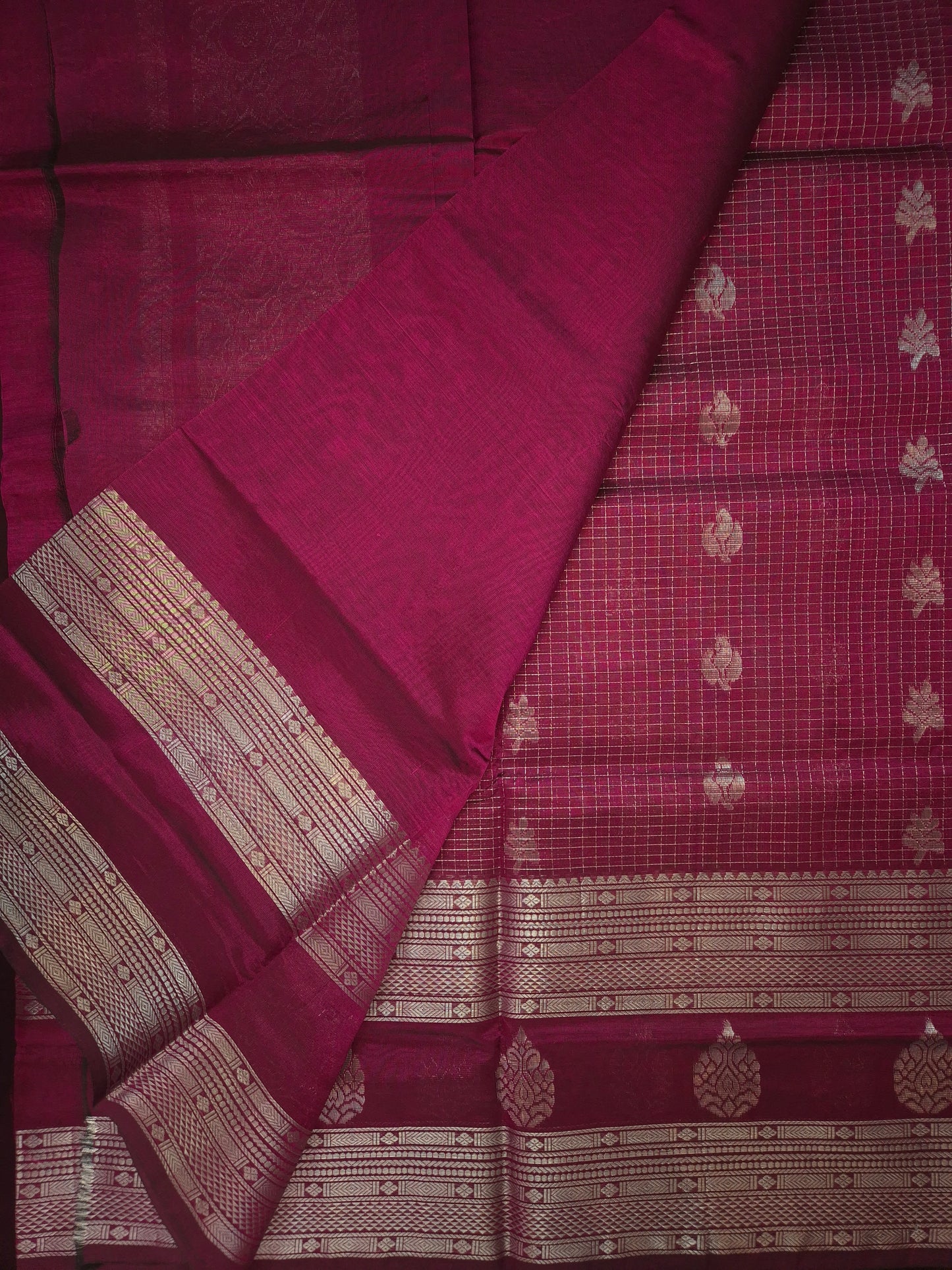 Wine Mangalgiri Pattu Silk Saree with Silver Zari