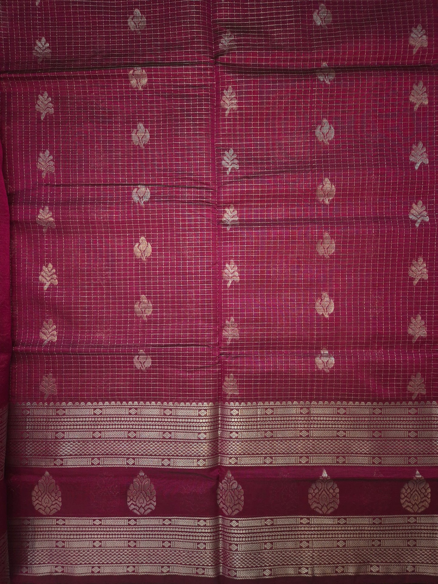 Wine Mangalgiri Pattu Silk Saree with Silver Zari