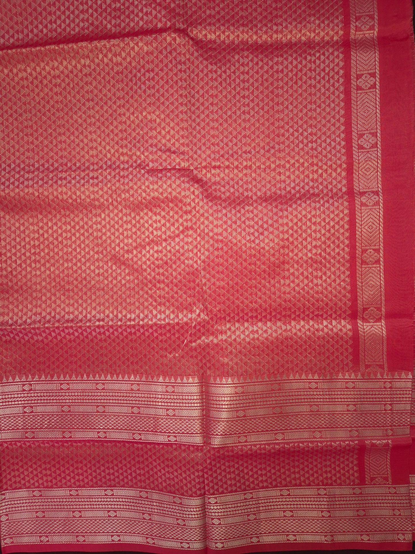 Coral Mangalgiri Pattu Silk Saree with Silver Zari