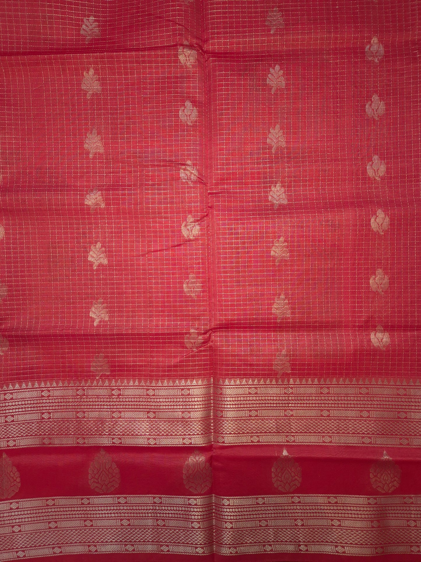 Coral Mangalgiri Pattu Silk Saree with Silver Zari