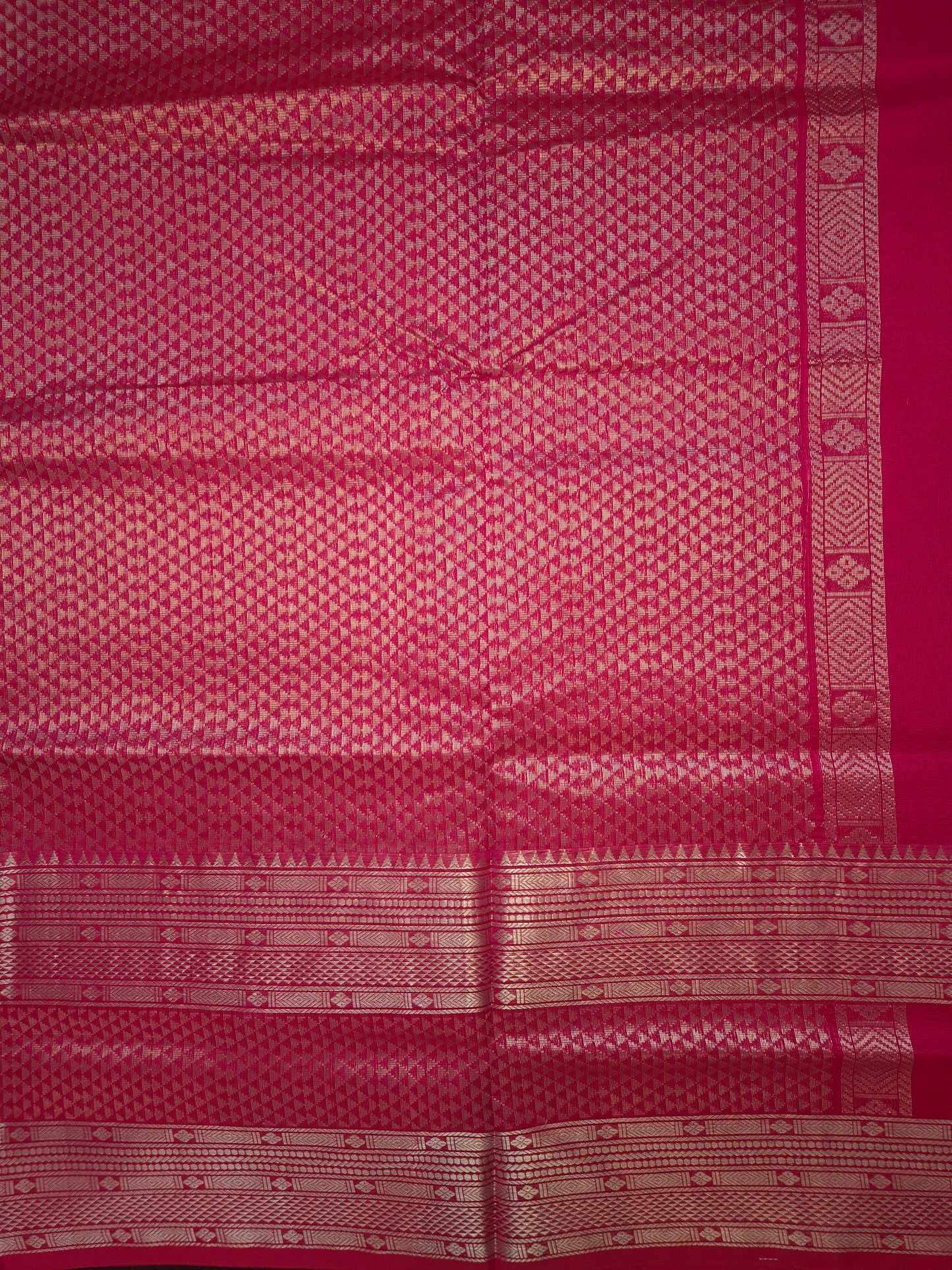 Rani Pink Mangalgiri Pattu Silk Saree with Silver Zari