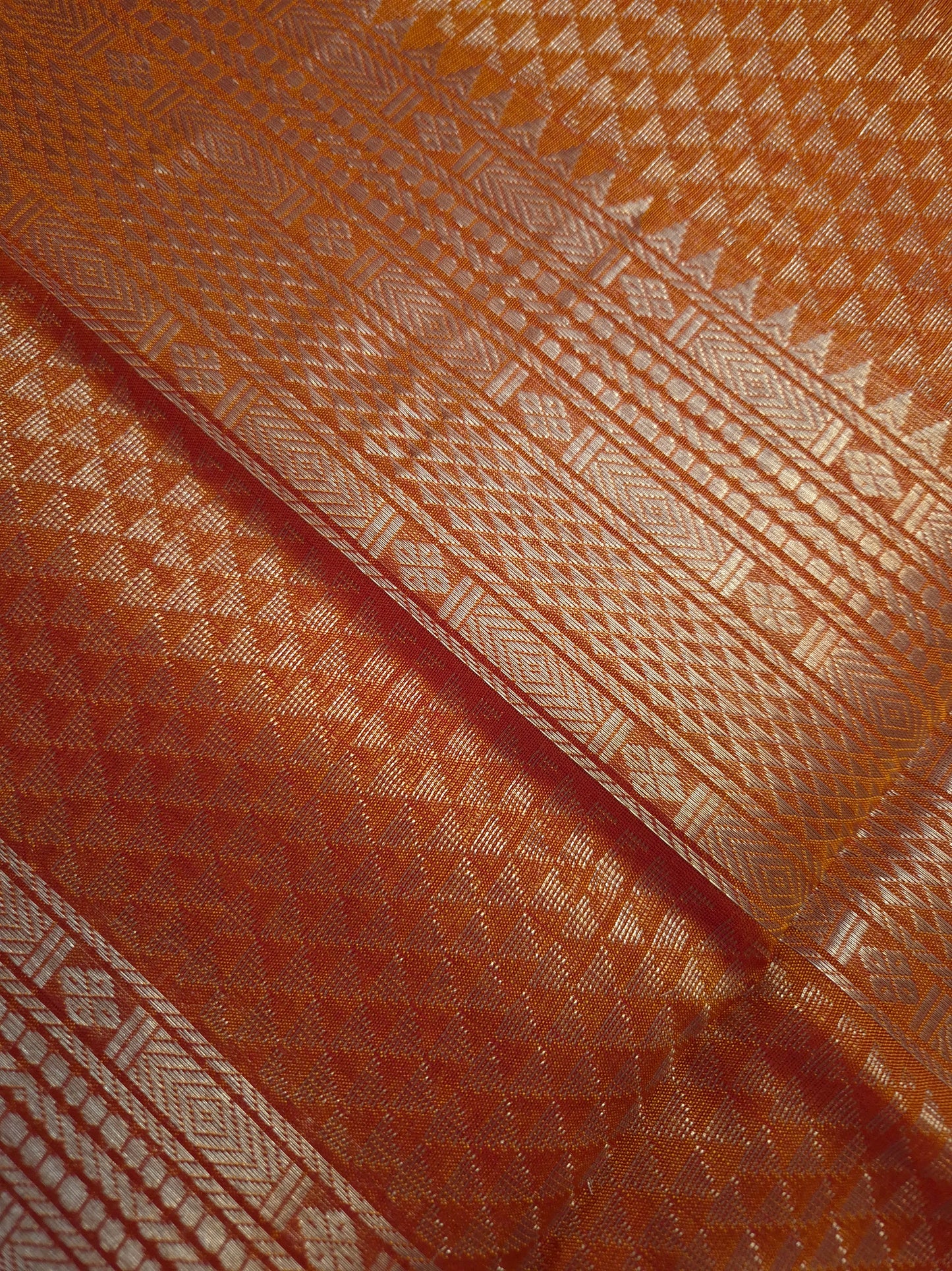 Orange Mangalgiri Pattu Silk Saree with Silver Zari