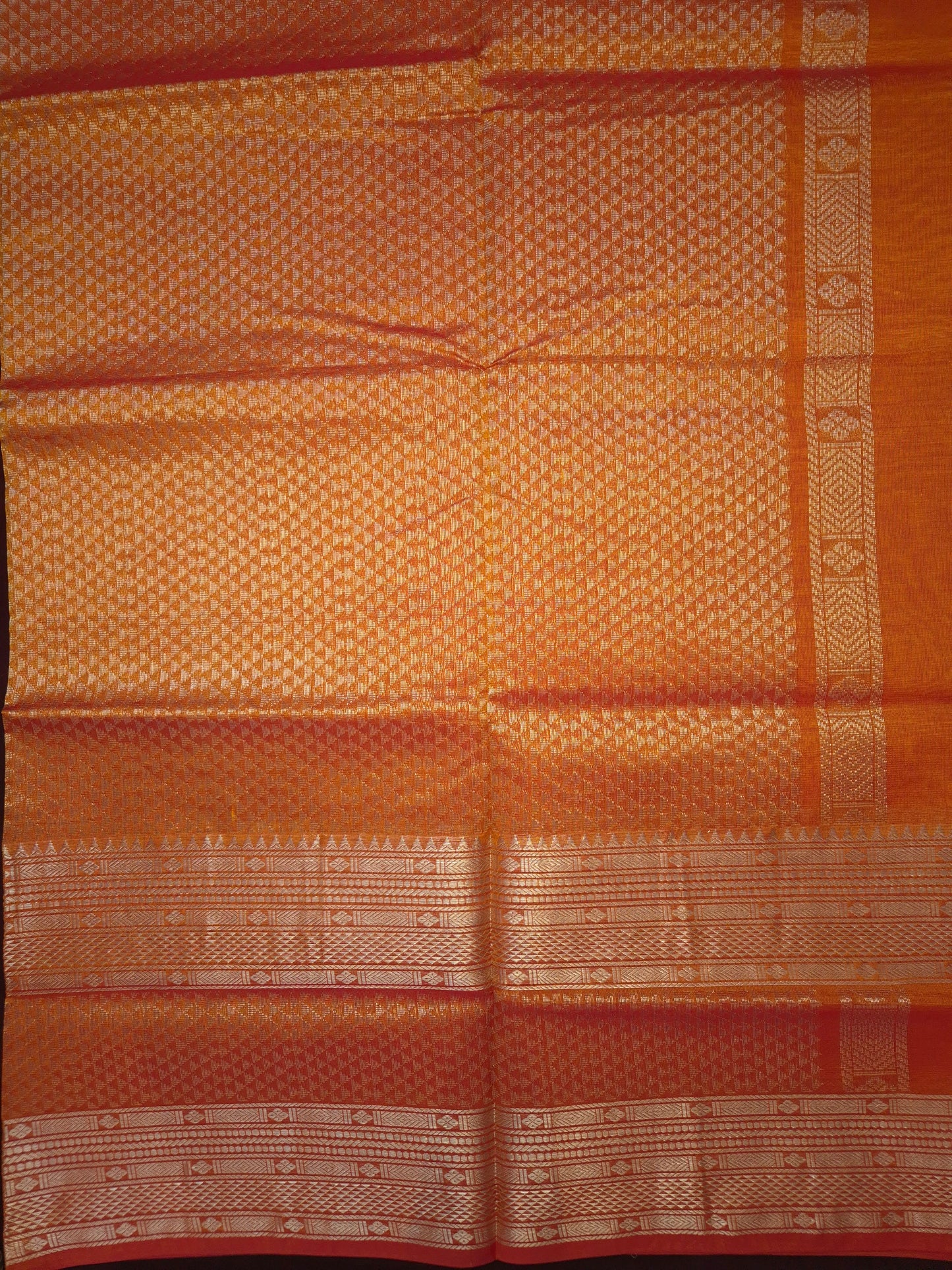 Orange Mangalgiri Pattu Silk Saree with Silver Zari