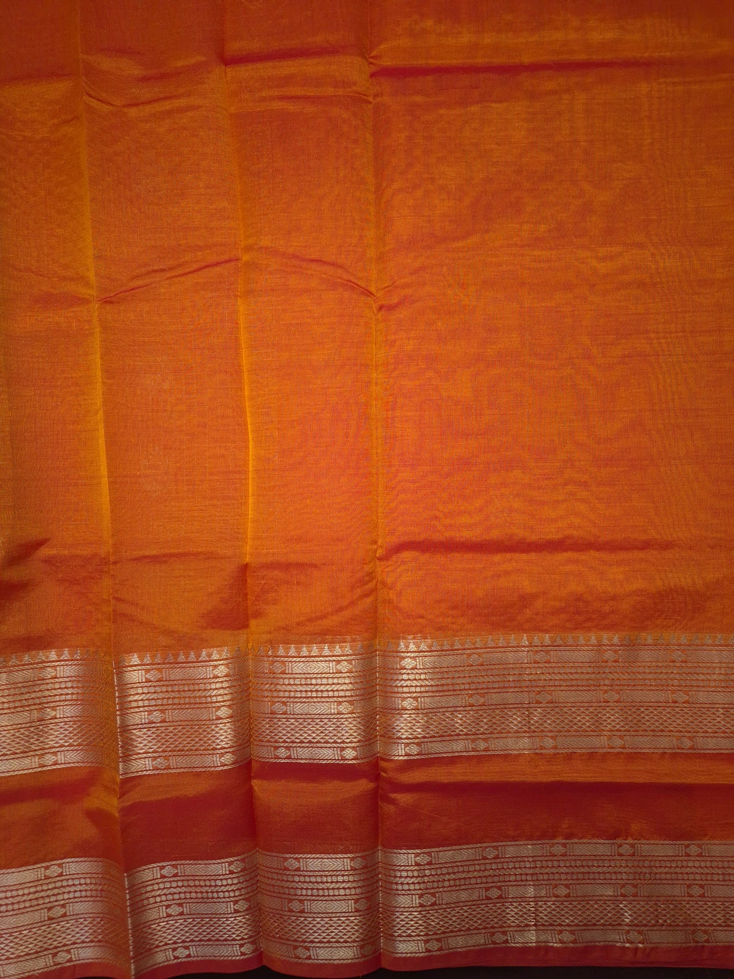 Orange Mangalgiri Pattu Silk Saree with Silver Zari