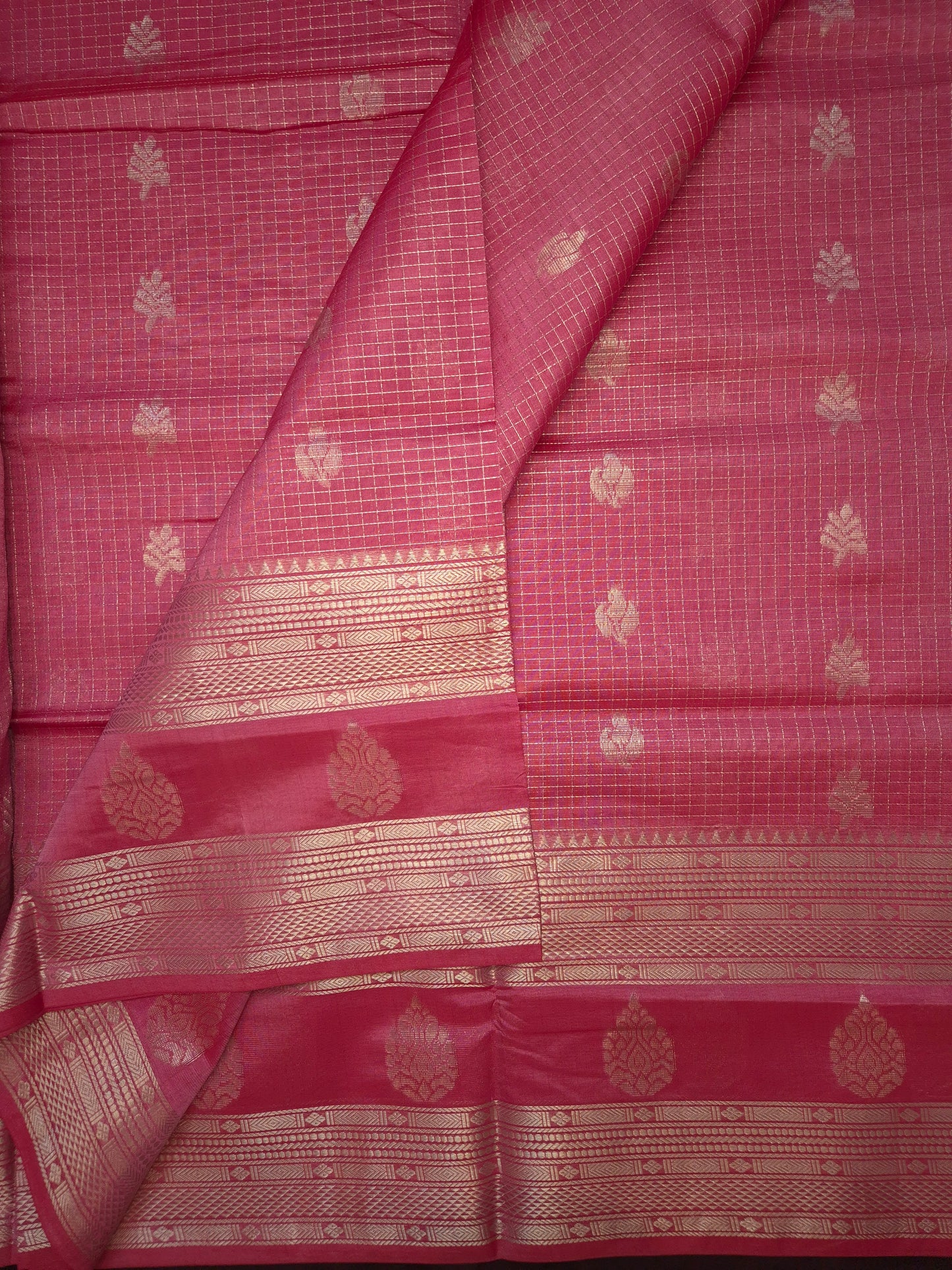 Light Pink Mangalgiri Pattu Silk Saree with Silver Zari