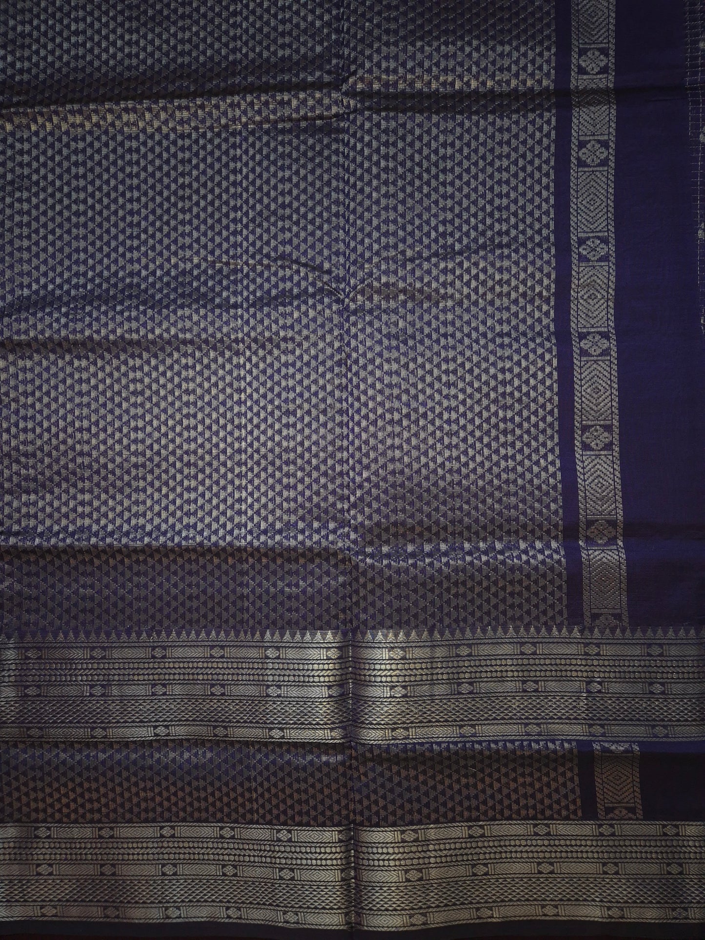 Indigo Mangalgiri Pattu Silk Saree with Silver Zari