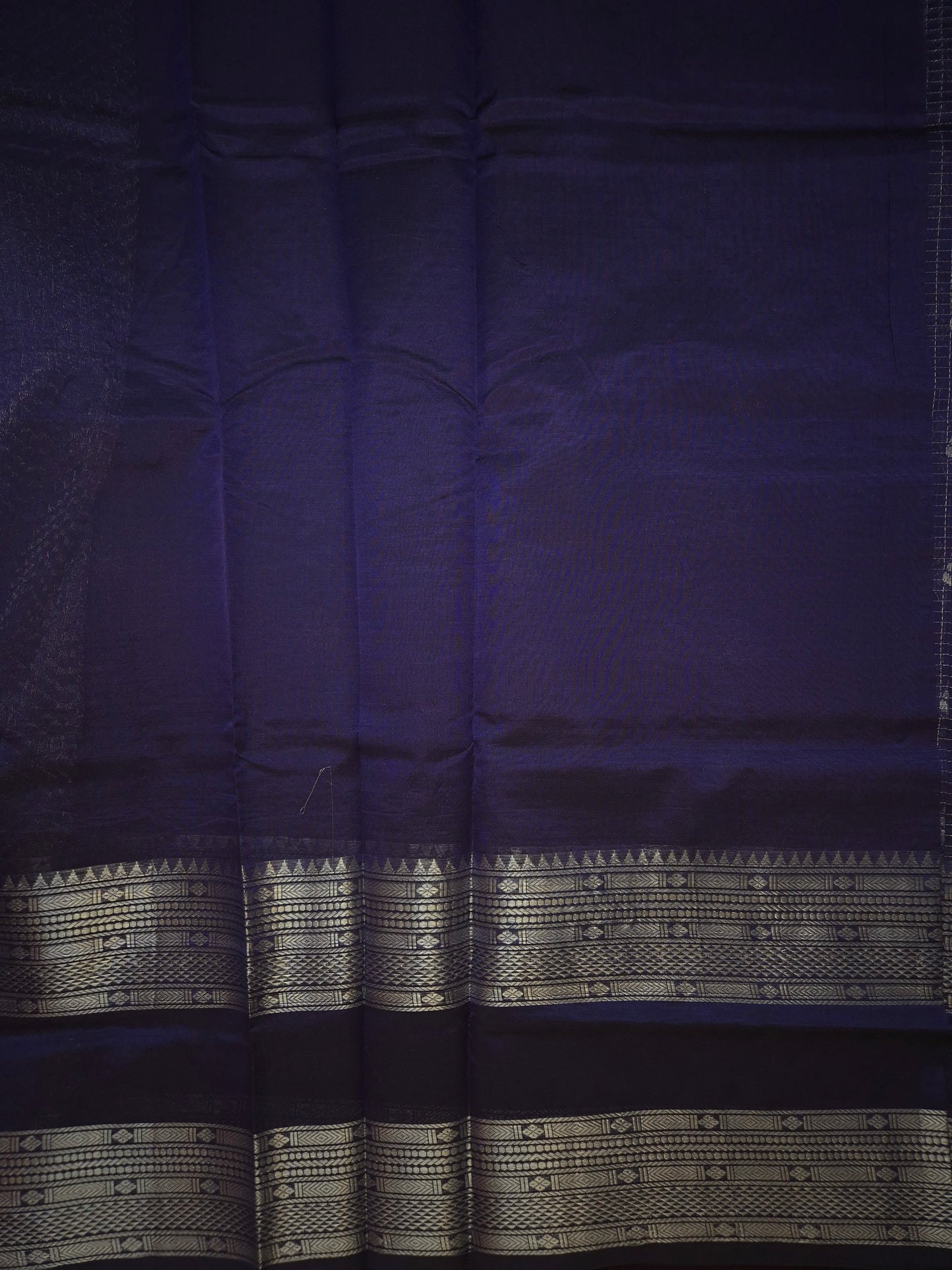 Indigo Mangalgiri Pattu Silk Saree with Silver Zari