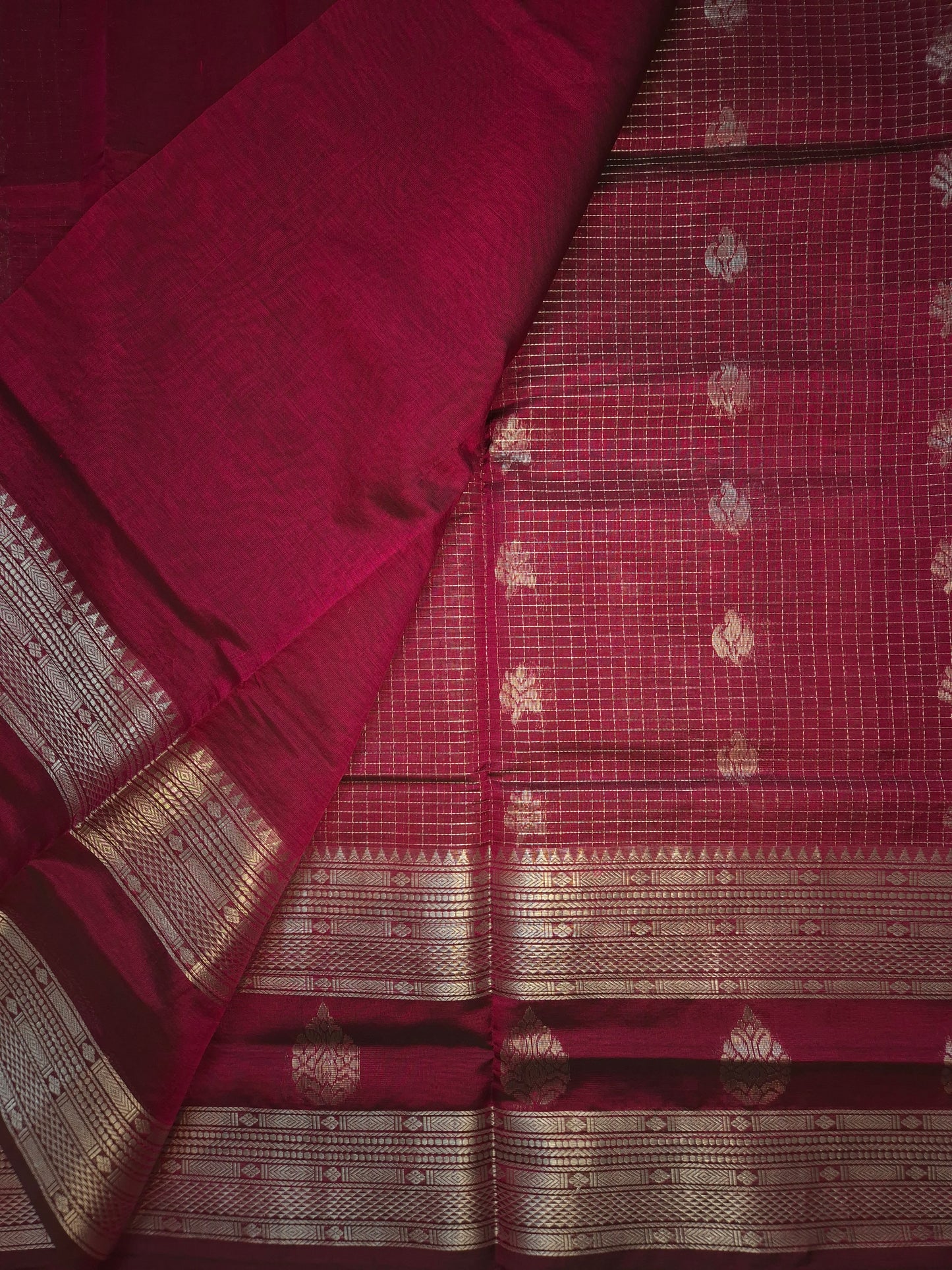 Burgundy Mangalgiri Pattu Silk Saree with Silver Zari