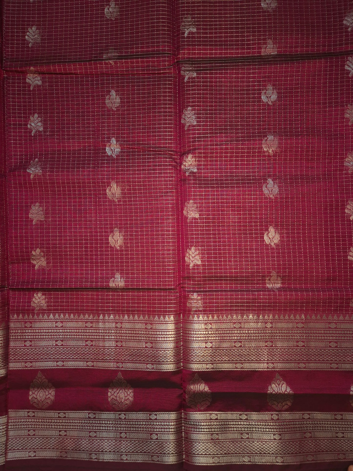 Burgundy Mangalgiri Pattu Silk Saree with Silver Zari