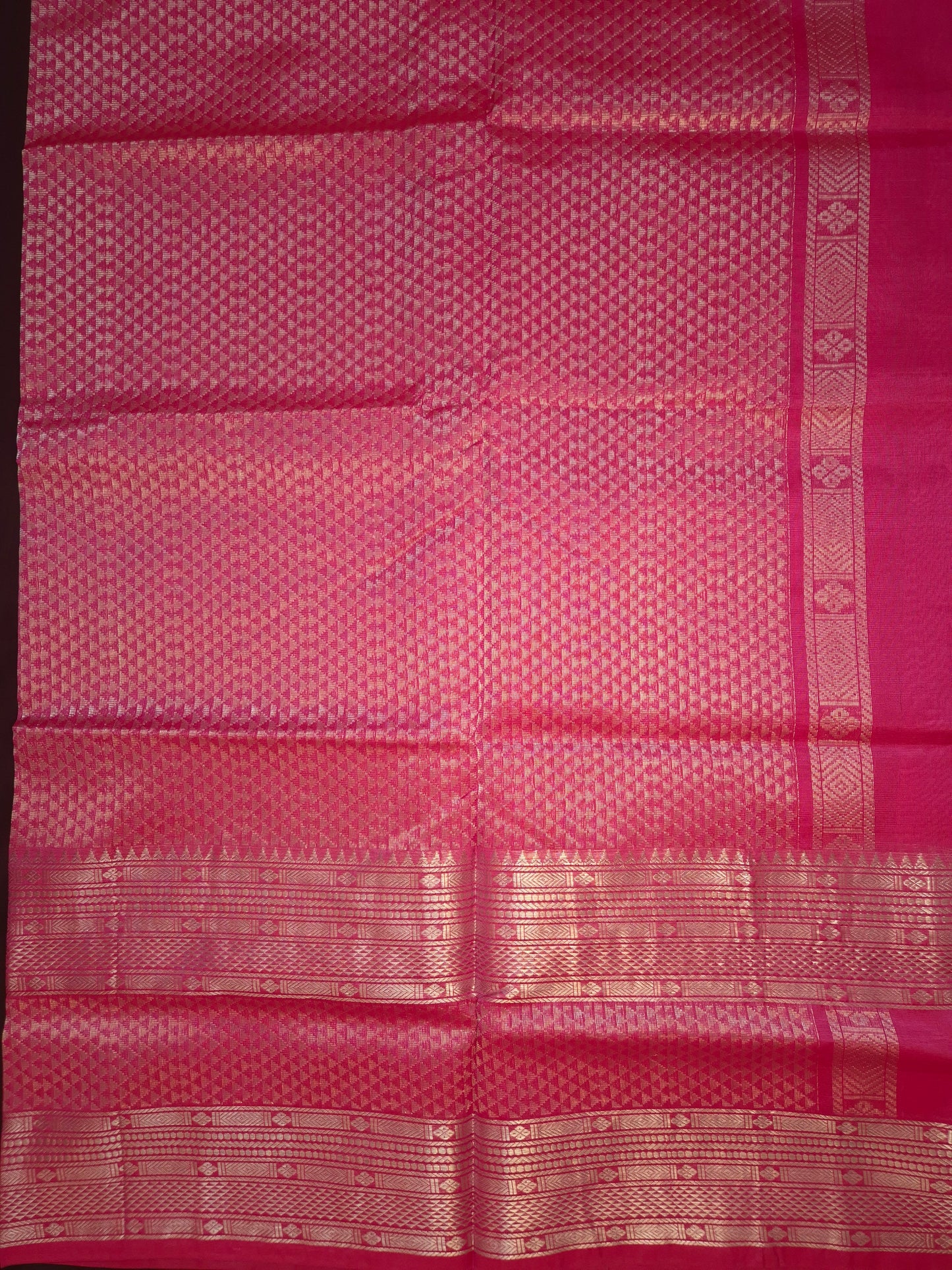 Pink Mangalgiri Pattu Silk Saree with Silver Zari