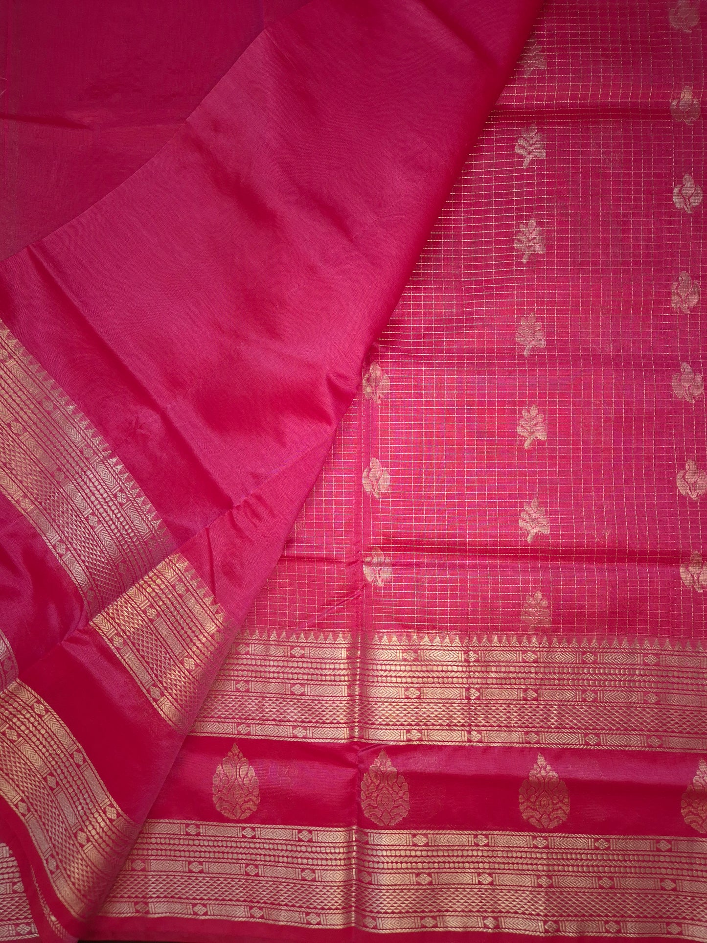 Pink Mangalgiri Pattu Silk Saree with Silver Zari