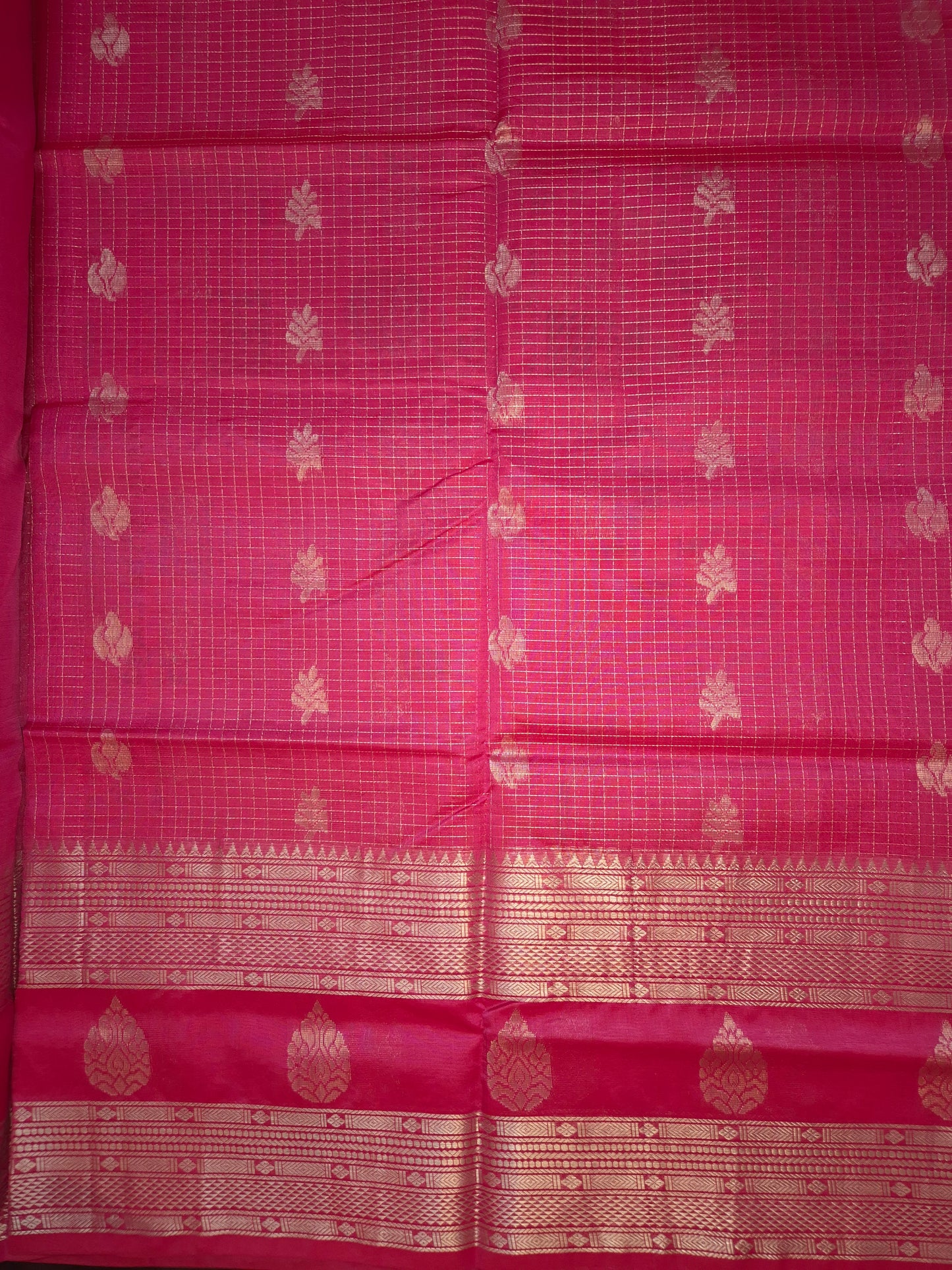 Pink Mangalgiri Pattu Silk Saree with Silver Zari