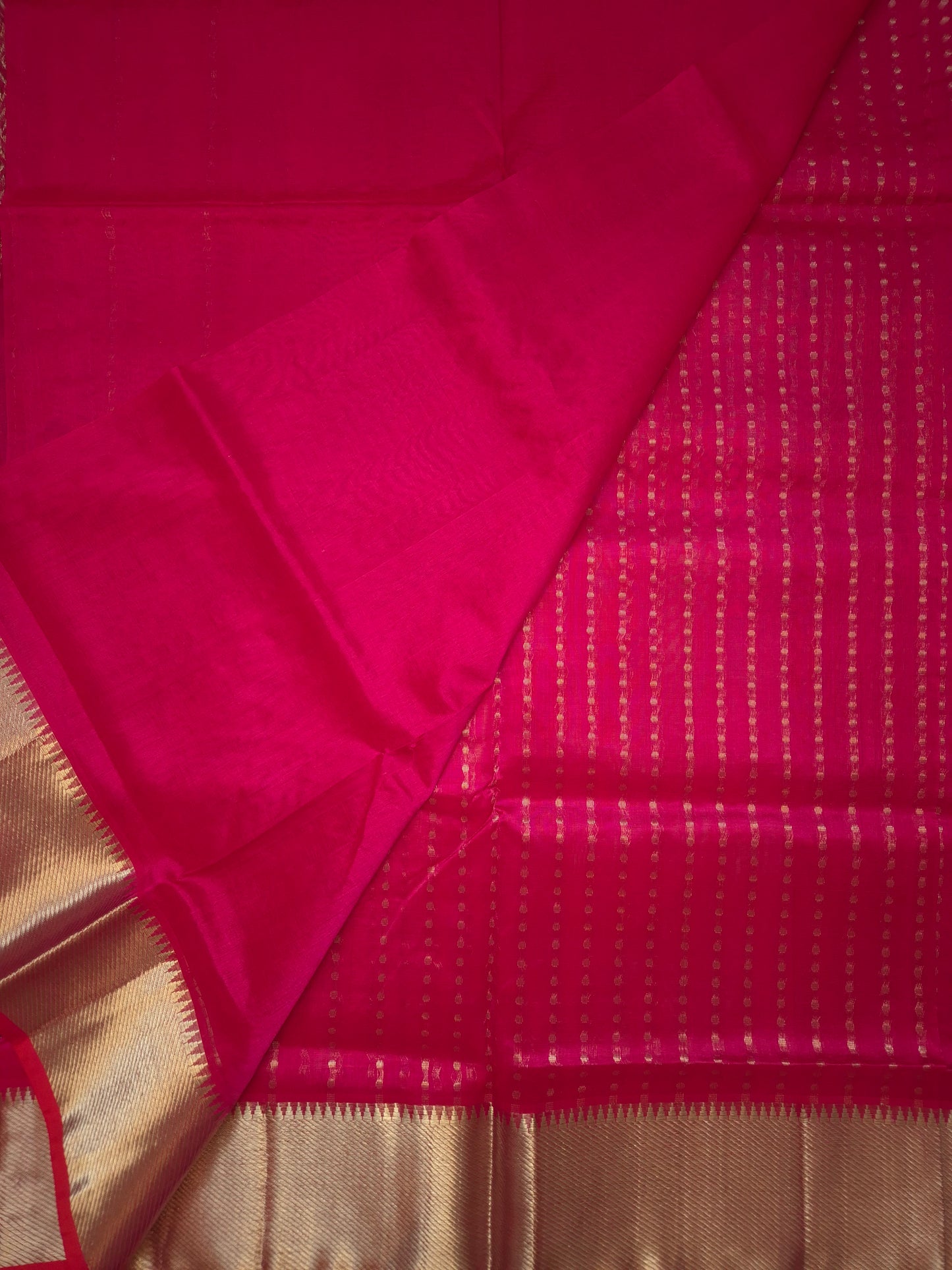 Rani Pink Mangalgiri Kollam Pattu Silk Saree with all-over woven Silver Zari